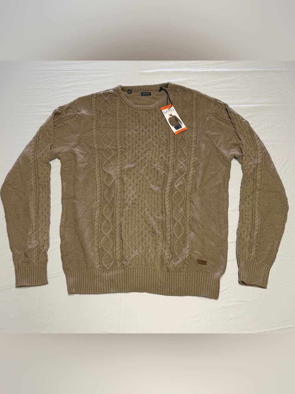 Buffalo David Bitton Men's Cable Knit Crewneck Sweater - Taupe Brown